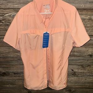 NWT Under Armour Peach Fishing Semi-Fitted Offshore Button Down Short Sleeve